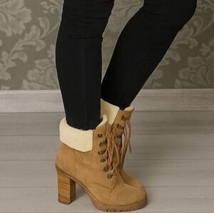 Faux Fur Y2k boho lace up High Heel boots Sherpa Lined